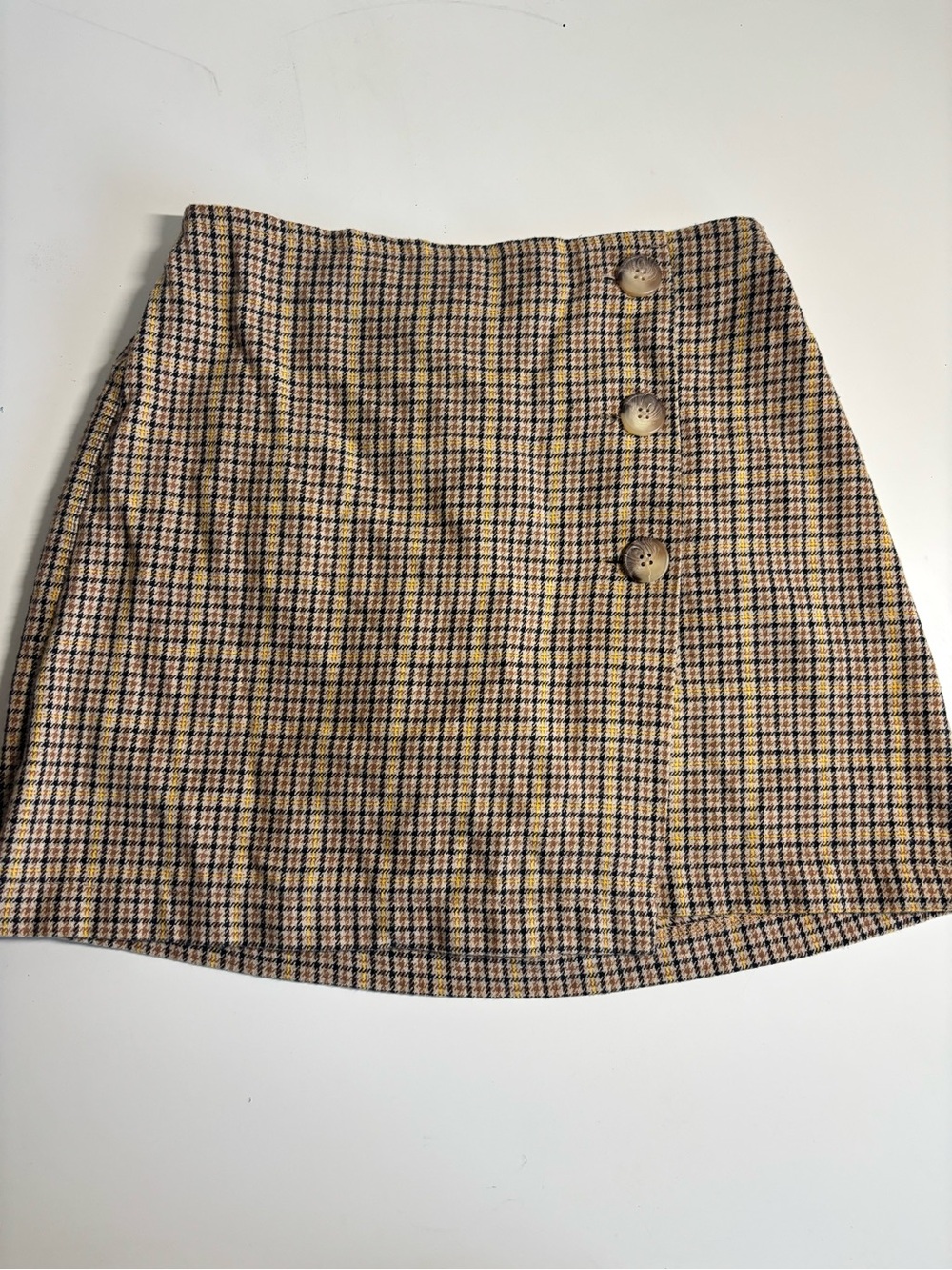 American Eagle Outfitters Tan Plaid Button-Front Mini Skirt